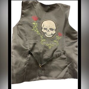House of Blues Skull & Rose Embroidered Back 4 Button Vest Womens xxl